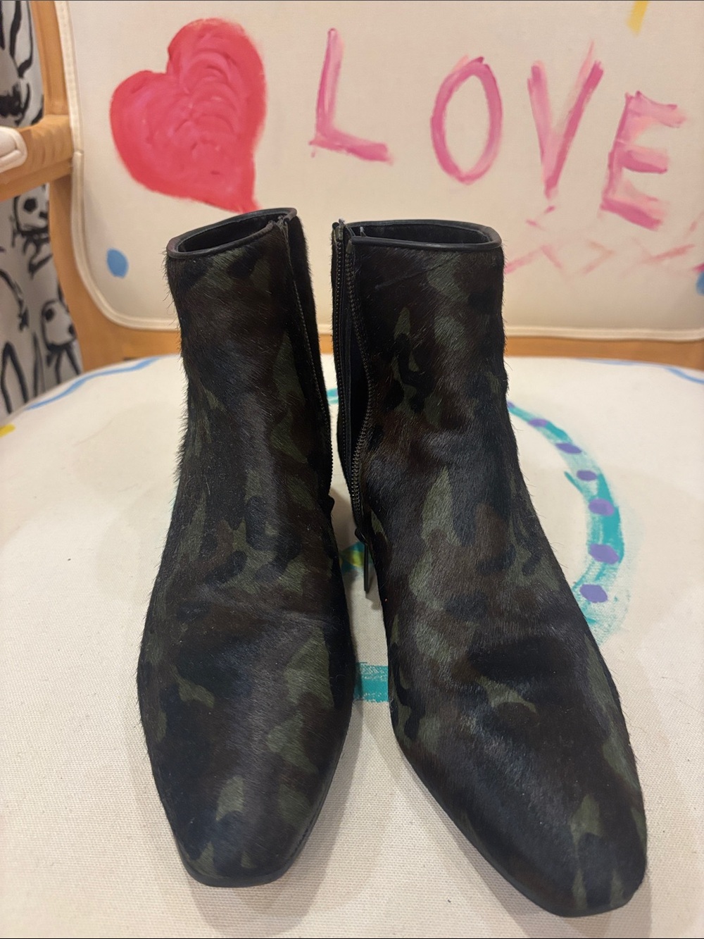 Aquatalia Black and Green Camouflage Ankle Boots